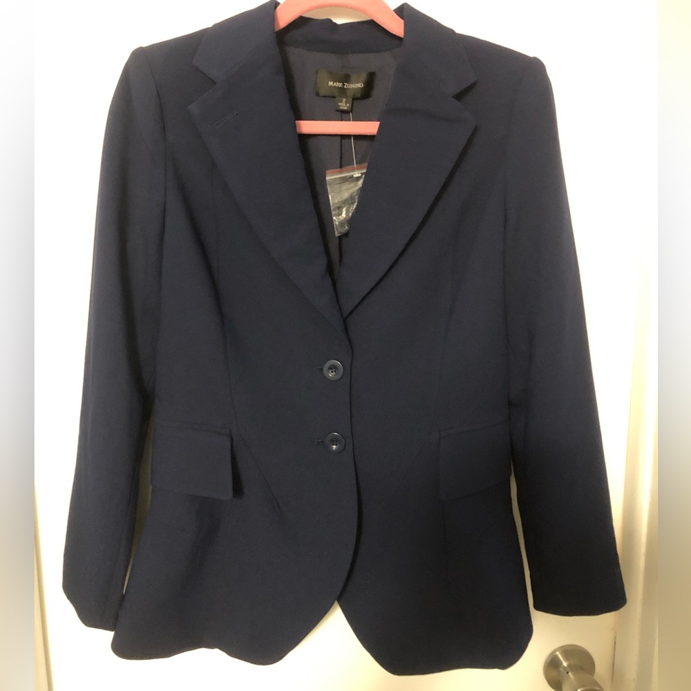 Women's Navy blue purple Blazer fitted lined peplum button tailored office - Picture 1 of 16